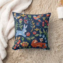 Navy Blue Folk Art Woodland Tierblumendekor