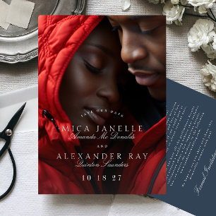 Navy Blue Formal Classic Elegantes Calligrafy Foto Save The Date