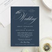 Navy Blue Formal Elegant Calligraphy The Wedding Einladung