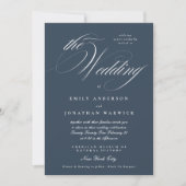 Navy Blue Formal Elegant Calligraphy The Wedding Einladung (Vorderseite)