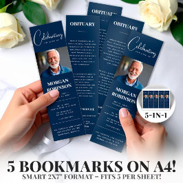 Navy Blue Foto 2x7" DIY Beerdigung Lesezeichen Tem