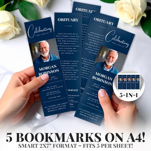 Navy Blue Foto 2x7" DIY Beerdigung Lesezeichen Tem