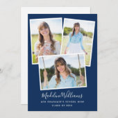 Navy Blue Foto Collage Graduation Party Einladung (Vorne/Hinten)