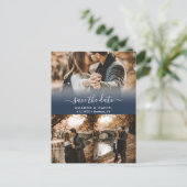 Navy Blue Foto Collage Save the Date Postkarten (Stehend Vorderseite)