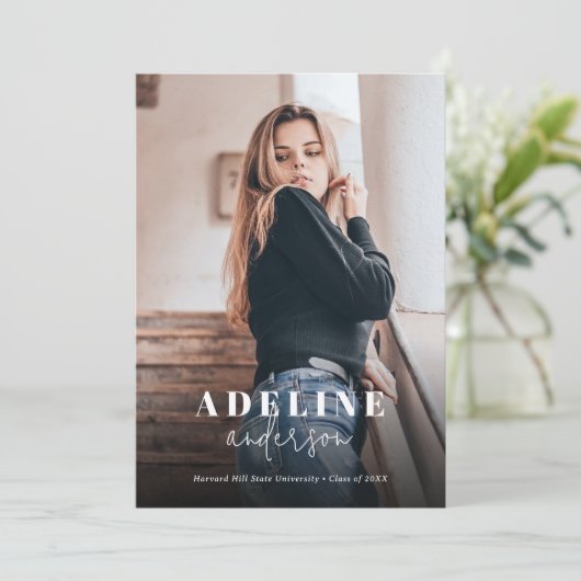 Navy Blue Foto Collage Stilvolle Script-Abschluss Ankündigung (Stehend Vorderseite)