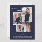 Navy Blue Foto Collage Stilvolle Script-Abschluss Ankündigung (Rückseite)