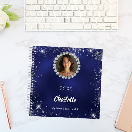 Navy Blue Foto Diamanten Silber Glitzer Notizblock