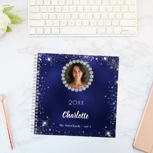 Navy Blue Foto Diamanten Silber Glitzer Notizblock