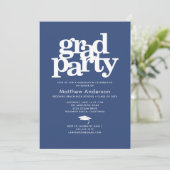 Navy Blue Foto Grad Party Fett Typografie Minimal Einladung (Stehend Vorderseite)