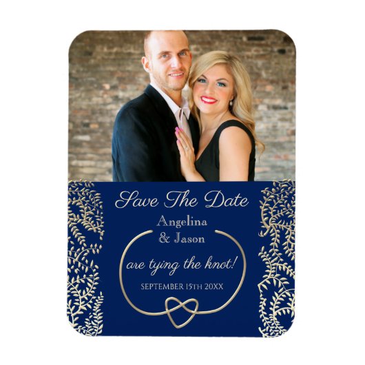 Navy Blue Foto Hochzeit speichern das Datum der Ei Magnet (Vertikal)