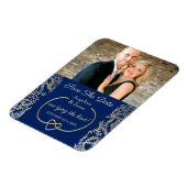 Navy Blue Foto Hochzeit speichern das Datum der Ei Magnet (Linke Seite)