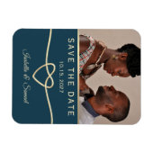 Navy Blue Foto Hochzeit speichern das Datum der Ei Magnet (Horizontal)
