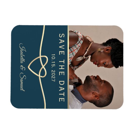 Navy Blue Foto Hochzeit speichern das Datum der Ei Magnet (Horizontal)