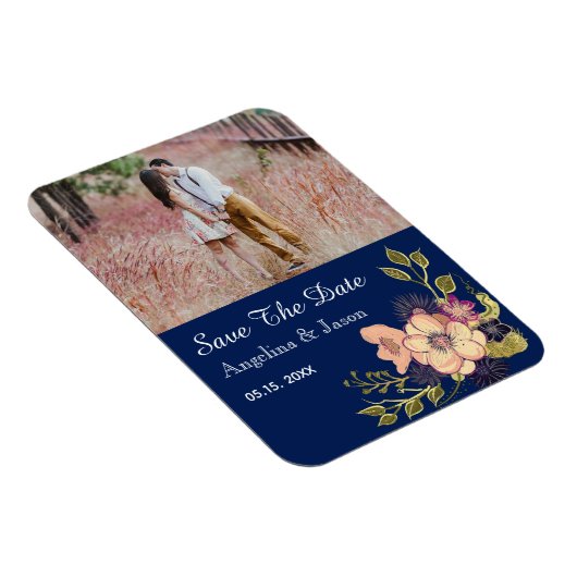 Navy Blue Foto Hochzeit speichern das Datum der Ei Magnet (Rechte Seite)