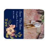Navy Blue Foto Hochzeit speichern das Datum der Ei Magnet (Horizontal)