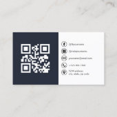 Navy Blue Foto mit QR Code Social Media Visitenkarte (Rückseite)