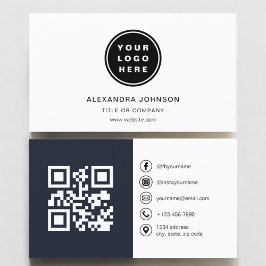 Navy Blue Foto mit QR Code Social Media Visitenkarte