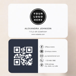 Navy Blue Foto mit QR Code Social Media Visitenkarte