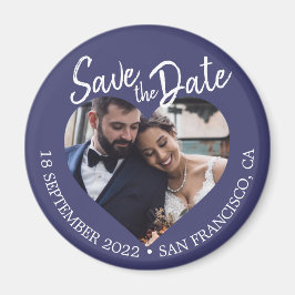 Navy-Blue-Foto-Modern-Script-Spendet-das-Datum Magnet