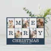 Navy Blue Foto personalisiert Frohe Weihnachten (Stehend Vorderseite)