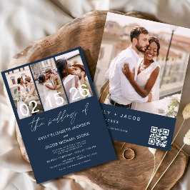 Navy Blue Foto QR Code Hochzeit Minimalistisch Einladung