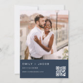 Navy Blue Foto QR Code Hochzeit Minimalistisch Einladung (Rückseite)