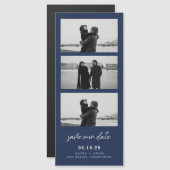 Navy Blue Foto Strip Magnetic Wedding Magnetkarte (Vorne/Hinten)