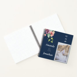 Navy Blue Foto Watercolor Wedding Guest Book Notizblock