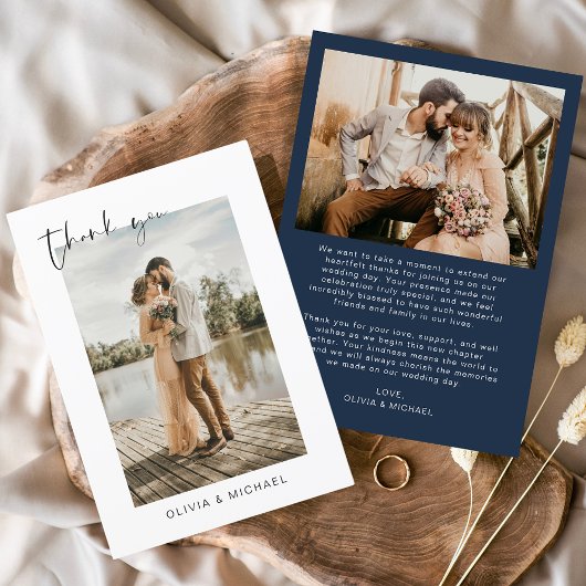 Navy Blue Foto Wedding Elegant Danke Karte
