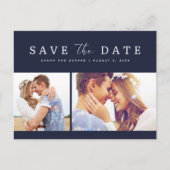 Navy Blue Foto Wedding Save the Date Ankündigungspostkarte (Vorderseite)