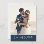 Navy Blue Foto Wedding Vielen Dank Dankeskarte (Vorderseite)