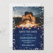 Navy Blue Foto WeihnachtsLICHT Weihnachtsfeier Save The Date (Vorderseite)