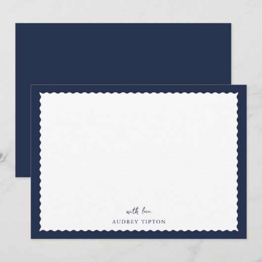 Navy Blue Frame Flat Note Card Mitteilungskarte (Vorne/Hinten)