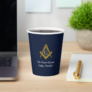 Navy Blue Freemason Masonic Square Compass Pappbecher