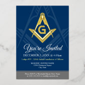 Navy Blue Freemason Real Gold Folieneinladung (Vorderseite)