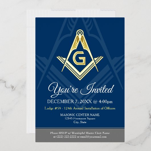 Navy Blue Freemason Real Gold Folieneinladung (Briefumschlag)