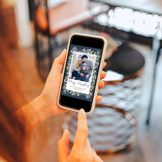 Navy Blue Frohe Weihnachten Blumengebäck Foto