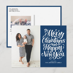 Navy Blue Frohe Weihnachten & Glück Neues Jahr Fot