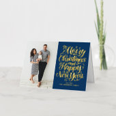 Navy Blue Frohe Weihnachten & Glück Neues Jahr Fot (Vorderseite)