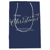 Navy Blue Frohe Weihnachten Kariertes Muster Mittlere Geschenktüte (Vorderseite)