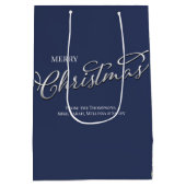 Navy Blue Frohe Weihnachten Kariertes Muster Mittlere Geschenktüte (Rückseite)