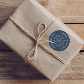 Navy Blue Frohe Weihnachtsschneeflocke Custom Runder Aufkleber