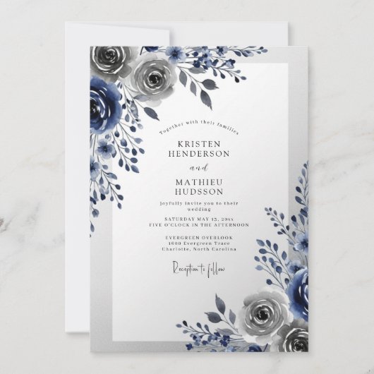 Navy Blue Frosty Winter Wedding Einladung (Vorderseite)