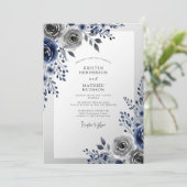 Navy Blue Frosty Winter Wedding Einladung (Stehend Vorderseite)