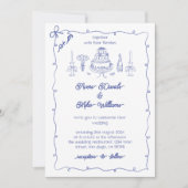 Navy Blue Funky Zeichnend Hochzeit mit Handschrift Einladung (Vorderseite)