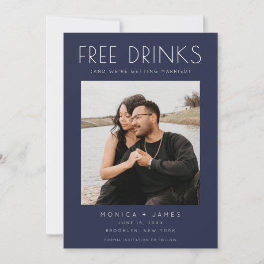 Navy Blue Funny Foto Hochzeit speichern Sie das Da Ankündigung (Vorderseite)