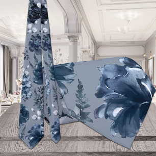 Navy Blue Garden Florals Dusty Blue Wedding Krawatte