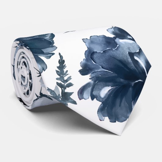 Navy Blue Garden Florals Wedding Krawatte (Gerollt)