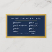 Navy Blue General Contractor Gold Metallic Visitenkarte (Rückseite)