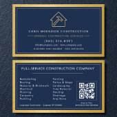 Navy Blue General Contractor QR Code Gold Metallic Visitenkarte